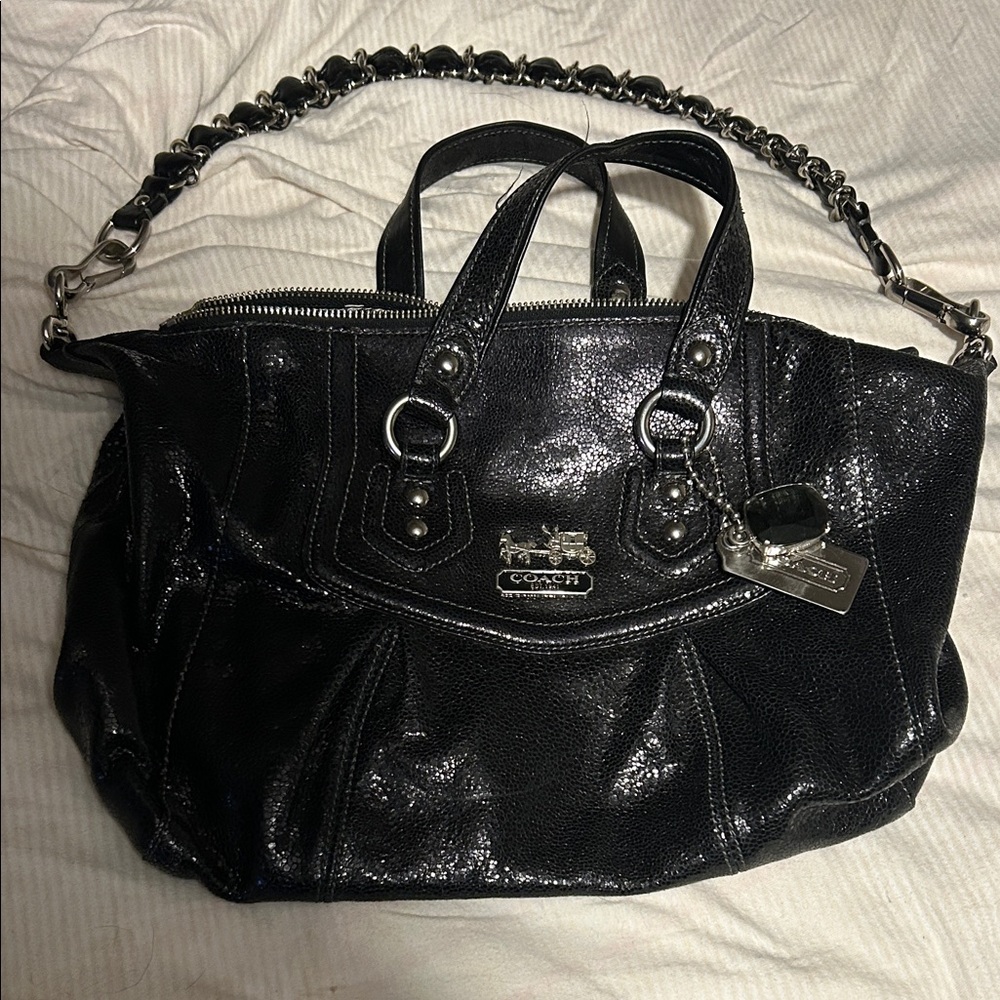 Coach Shimmering Black Leather Shoulder Bag
